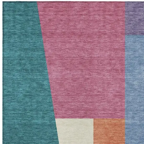 Teal Blue And Blush Geometric Washable Indoor Outdoor Area Rug Photo 2