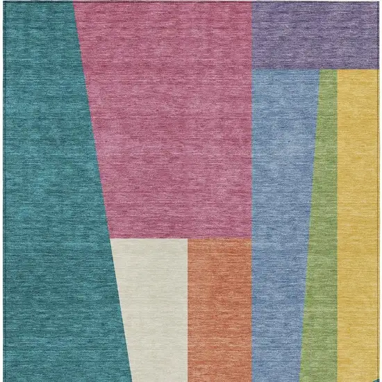 Teal Blue And Blush Geometric Washable Indoor Outdoor Area Rug Photo 3
