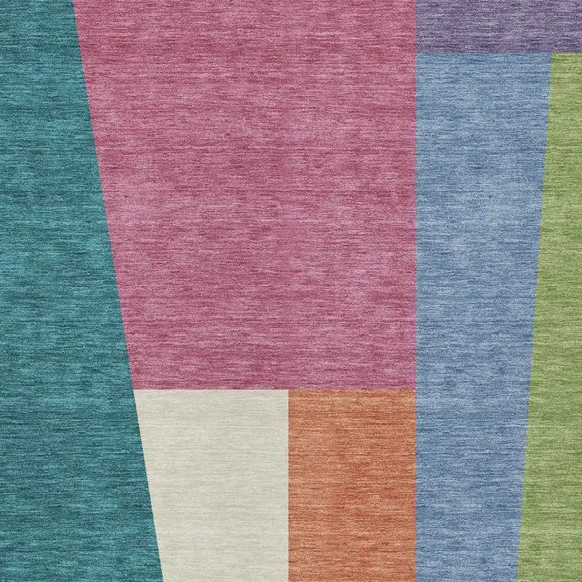 Teal Blue And Blush Geometric Washable Indoor Outdoor Area Rug Photo 2