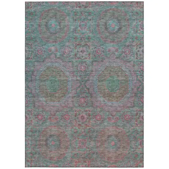 Teal Blue And Blush Medallion Washable Indoor Outdoor Area Rug Photo 4