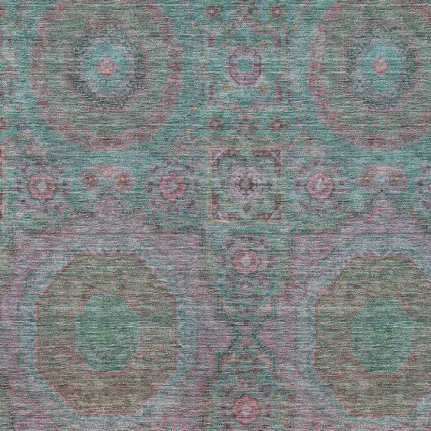 Teal Blue And Blush Medallion Washable Indoor Outdoor Area Rug Photo 4