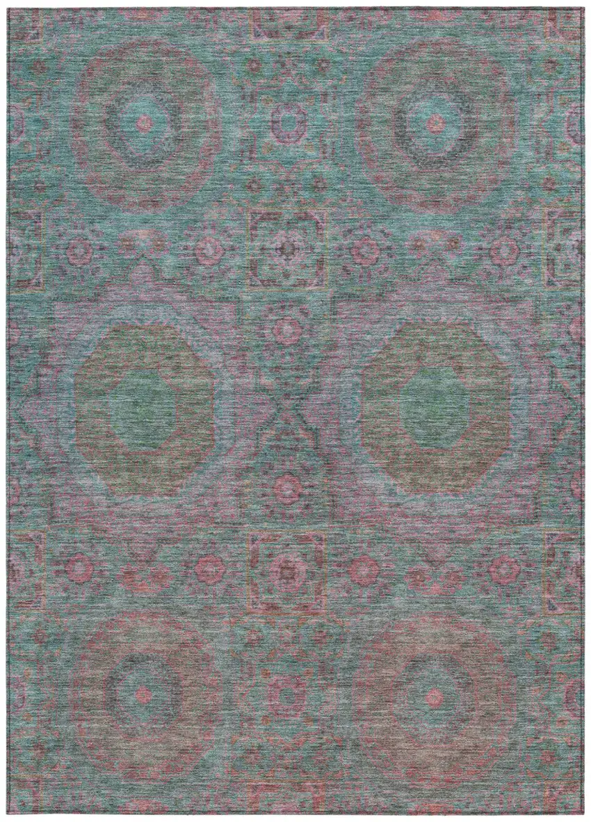 Teal Blue And Blush Medallion Washable Indoor Outdoor Area Rug Photo 3