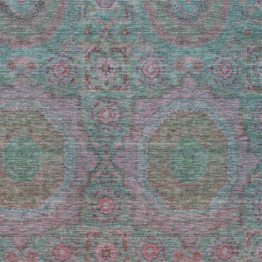 Teal Blue And Blush Medallion Washable Indoor Outdoor Area Rug Photo 3