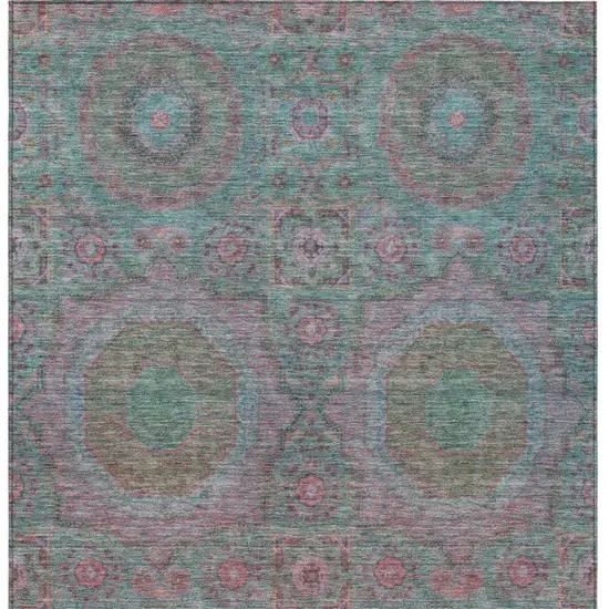 Teal Blue And Blush Medallion Washable Indoor Outdoor Area Rug Photo 4