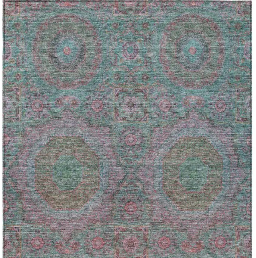 Teal Blue And Blush Medallion Washable Indoor Outdoor Area Rug Photo 4