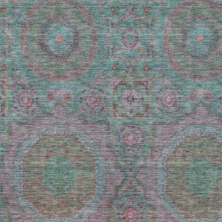 Teal Blue And Blush Medallion Washable Indoor Outdoor Area Rug Photo 3