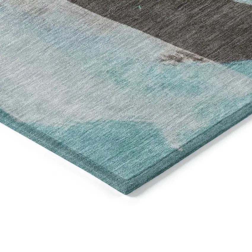 Teal Blue And Brown Abstract Washable Indoor Outdoor Area Rug Photo 9