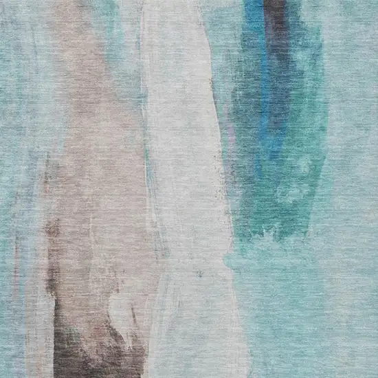 Teal Blue And Brown Abstract Washable Indoor Outdoor Area Rug Photo 1