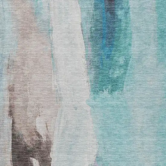 Teal Blue And Brown Abstract Washable Indoor Outdoor Area Rug Photo 9