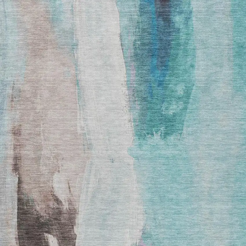 Teal Blue And Brown Abstract Washable Indoor Outdoor Area Rug Photo 9