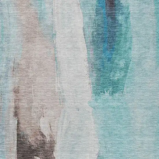 Teal Blue And Brown Abstract Washable Indoor Outdoor Area Rug Photo 9
