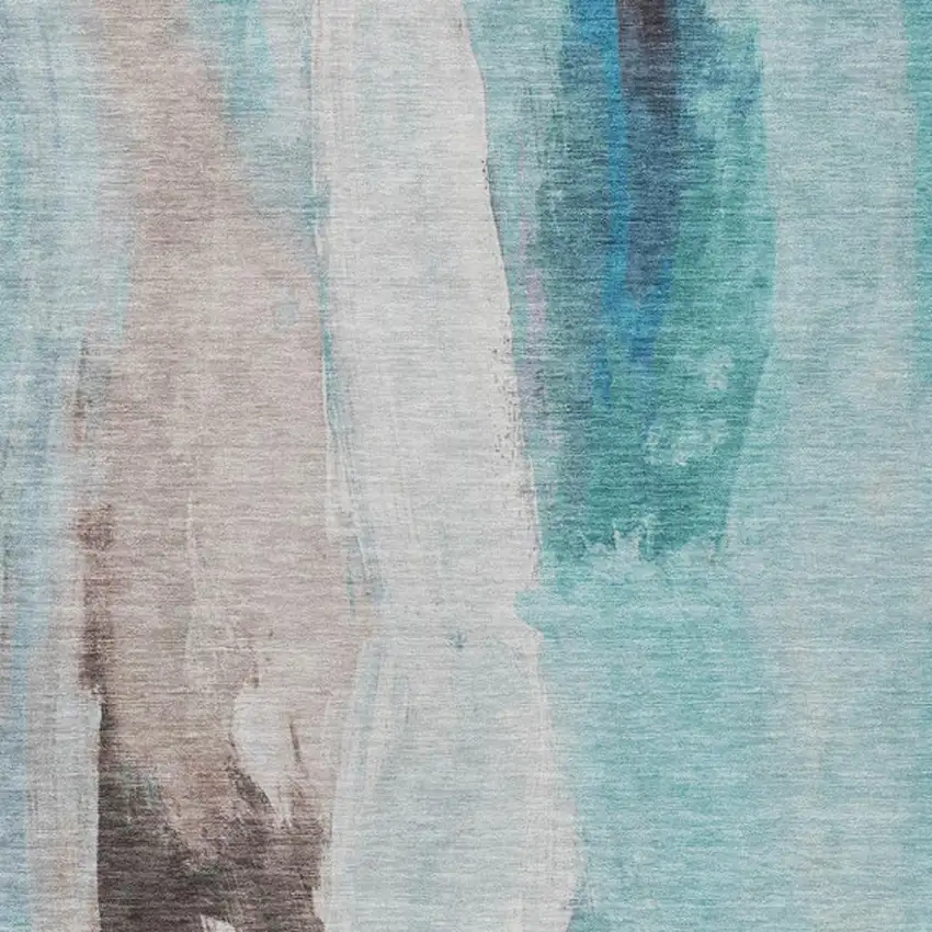Teal Blue And Brown Abstract Washable Indoor Outdoor Area Rug Photo 9