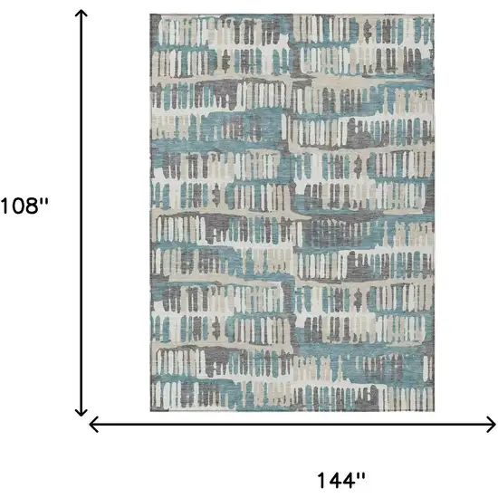 Teal Blue And Brown Abstract Washable Indoor Outdoor Area Rug Photo 9