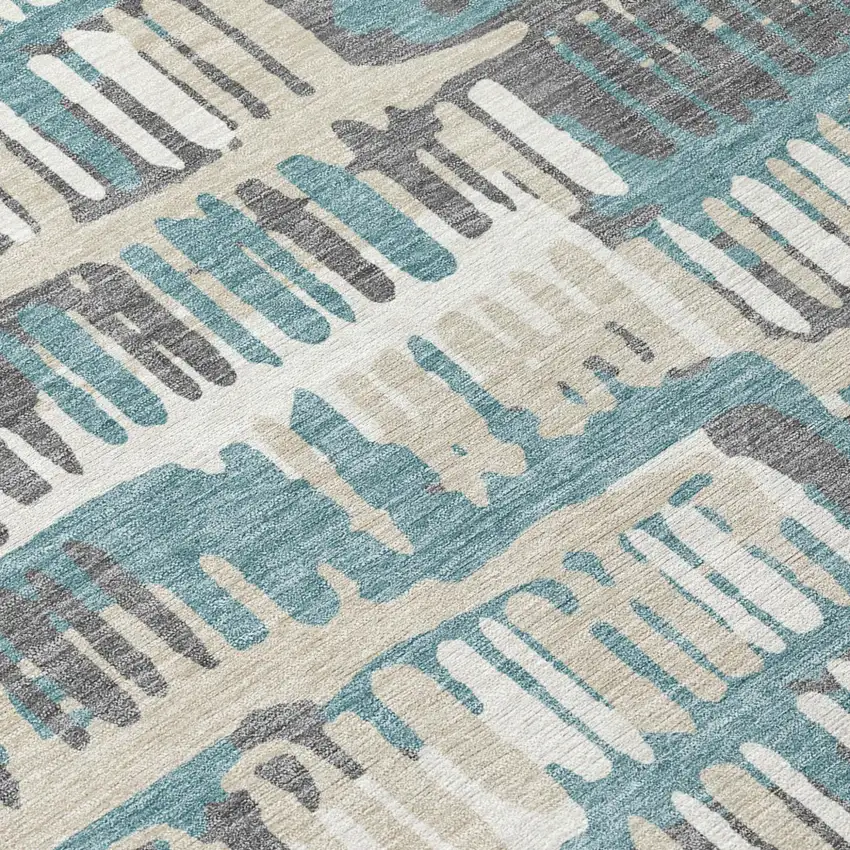Teal Blue And Brown Abstract Washable Indoor Outdoor Area Rug Photo 8