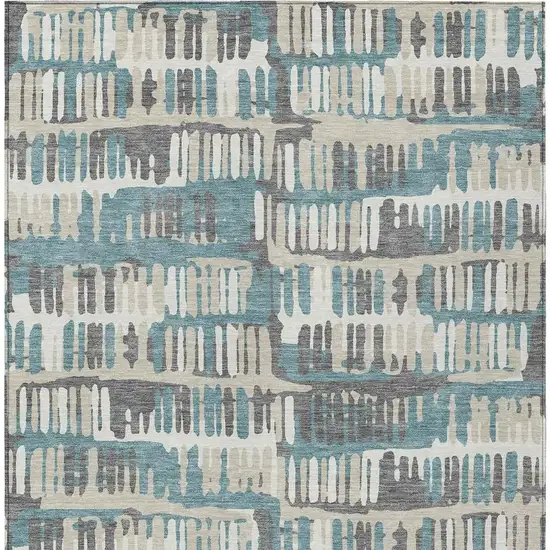 Teal Blue And Brown Abstract Washable Indoor Outdoor Area Rug Photo 6