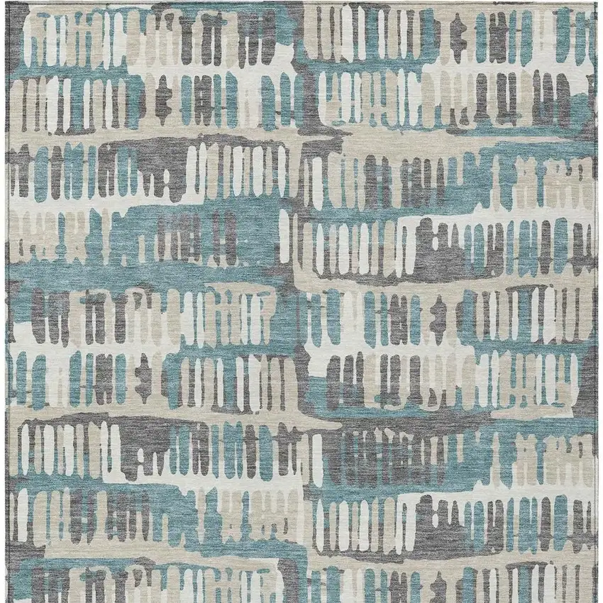 Teal Blue And Brown Abstract Washable Indoor Outdoor Area Rug Photo 6