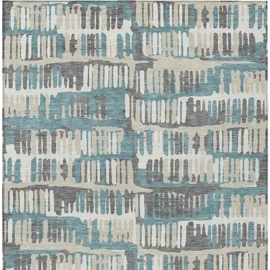Teal Blue And Brown Abstract Washable Indoor Outdoor Area Rug Photo 4