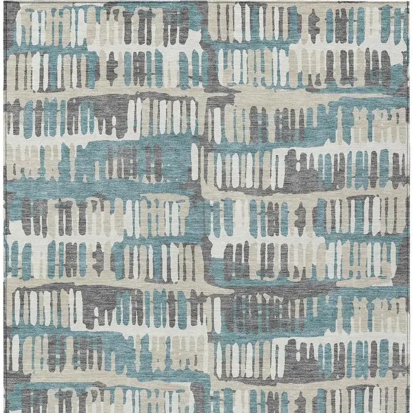 Teal Blue And Brown Abstract Washable Indoor Outdoor Area Rug Photo 4