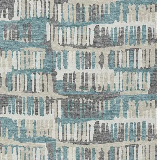 Teal Blue And Brown Abstract Washable Indoor Outdoor Area Rug Photo 3