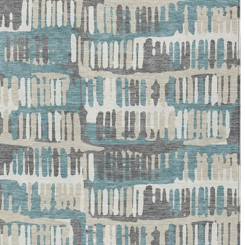 Teal Blue And Brown Abstract Washable Indoor Outdoor Area Rug Photo 3