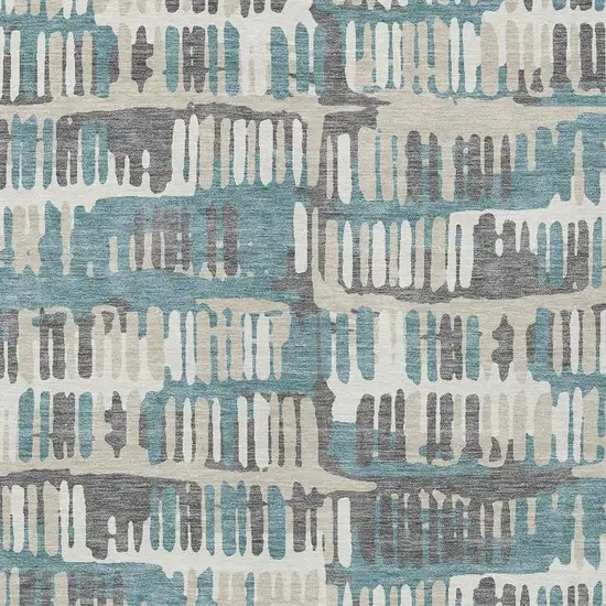 Teal Blue And Brown Abstract Washable Indoor Outdoor Area Rug Photo 5