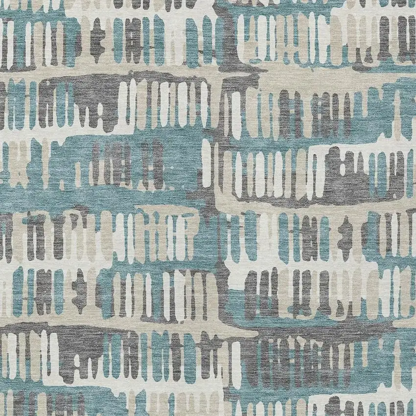 Teal Blue And Brown Abstract Washable Indoor Outdoor Area Rug Photo 5