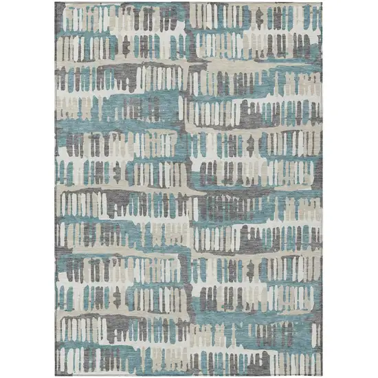Teal Blue And Brown Abstract Washable Indoor Outdoor Area Rug Photo 2