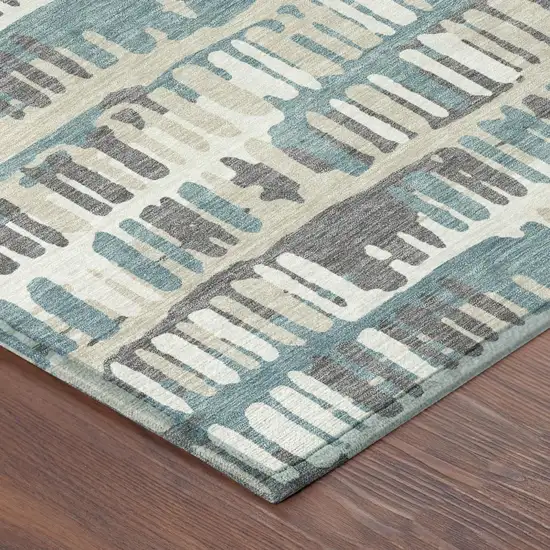 Teal Blue And Brown Abstract Washable Indoor Outdoor Area Rug Photo 7