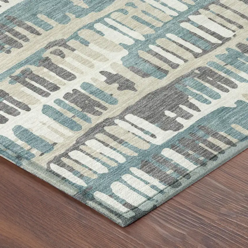 Teal Blue And Brown Abstract Washable Indoor Outdoor Area Rug Photo 7