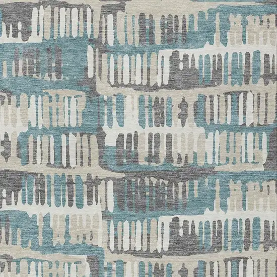 Teal Blue And Brown Abstract Washable Indoor Outdoor Area Rug Photo 5