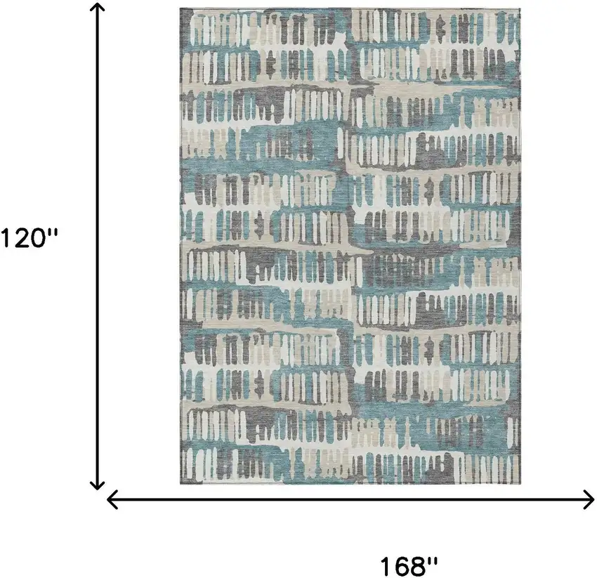 Teal Blue And Brown Abstract Washable Indoor Outdoor Area Rug Photo 9