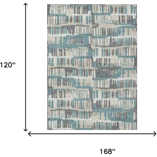 Teal Blue And Brown Abstract Washable Indoor Outdoor Area Rug Photo 9