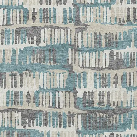 Teal Blue And Brown Abstract Washable Indoor Outdoor Area Rug Photo 3