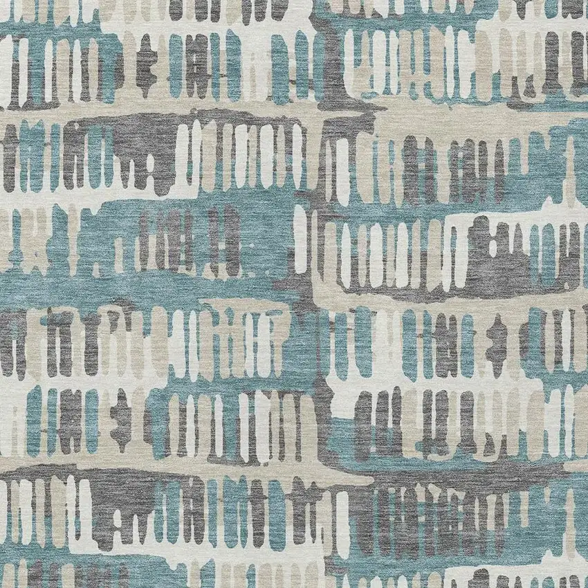 Teal Blue And Brown Abstract Washable Indoor Outdoor Area Rug Photo 3