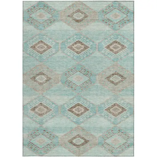 Teal Blue And Brown Aztec Washable Indoor Outdoor Area Rug Photo 3