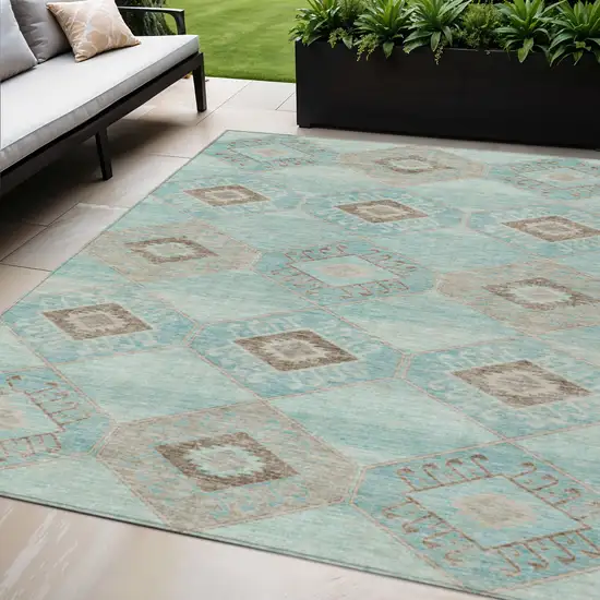 Teal Blue And Brown Aztec Washable Indoor Outdoor Area Rug Photo 2