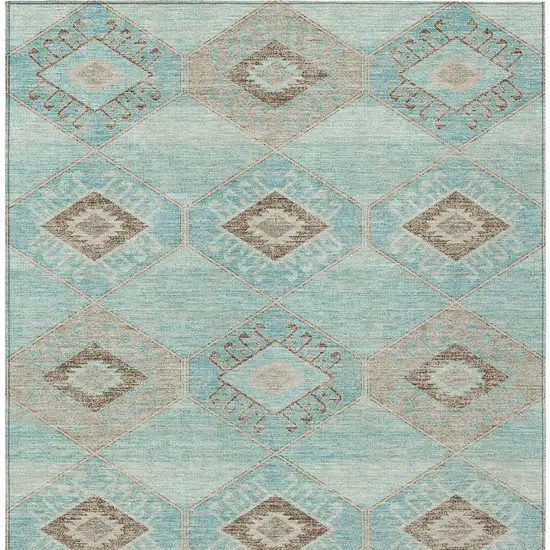 Teal Blue And Brown Aztec Washable Indoor Outdoor Area Rug Photo 9