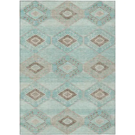 Teal Blue And Brown Aztec Washable Indoor Outdoor Area Rug Photo 1