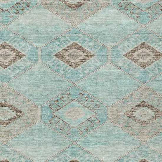 Teal Blue And Brown Aztec Washable Indoor Outdoor Area Rug Photo 3