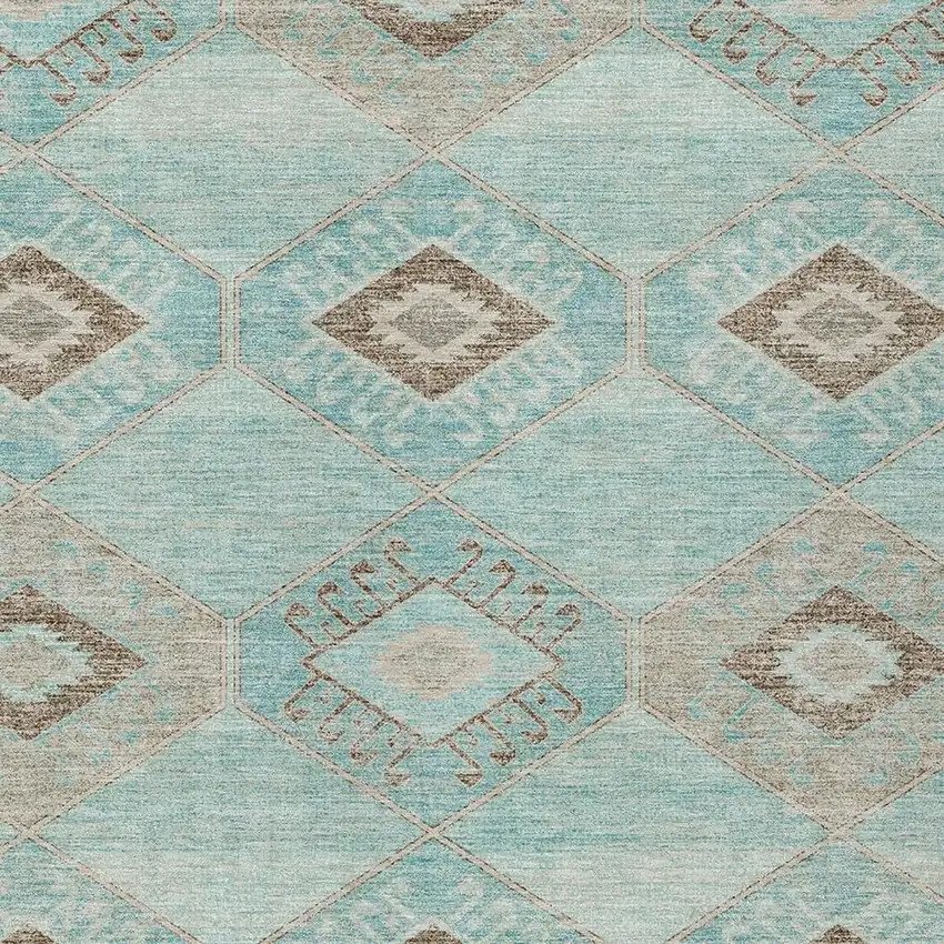 Teal Blue And Brown Aztec Washable Indoor Outdoor Area Rug Photo 3