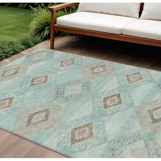 Teal Blue And Brown Aztec Washable Indoor Outdoor Area Rug Photo 2