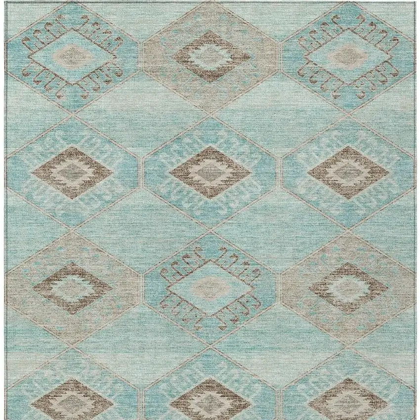 Teal Blue And Brown Aztec Washable Indoor Outdoor Area Rug Photo 4