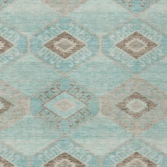 Teal Blue And Brown Aztec Washable Indoor Outdoor Area Rug Photo 3