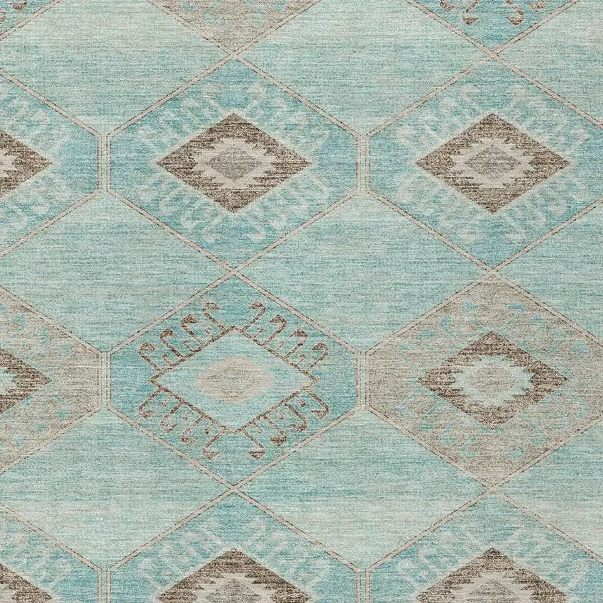 Teal Blue And Brown Aztec Washable Indoor Outdoor Area Rug Photo 3