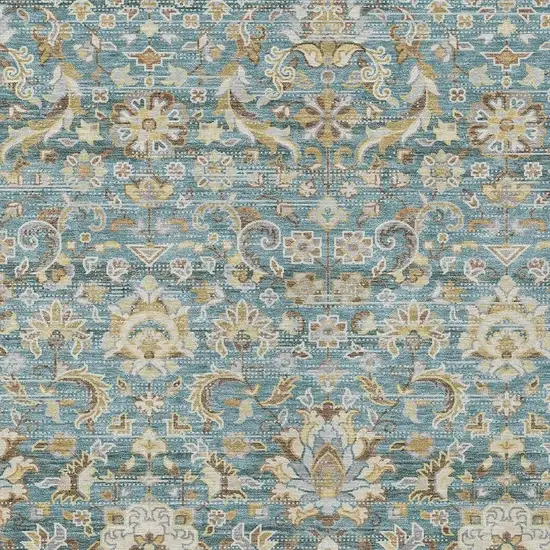 Teal Blue And Brown Floral Medallion Washable Indoor Outdoor Area Rug Photo 3