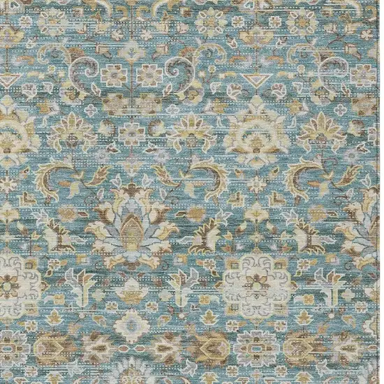 Teal Blue And Brown Floral Medallion Washable Indoor Outdoor Area Rug Photo 3