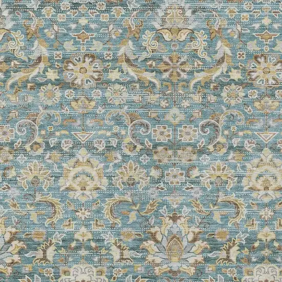 Teal Blue And Brown Floral Medallion Washable Indoor Outdoor Area Rug Photo 3