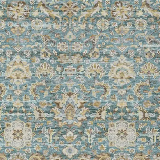 Teal Blue And Brown Floral Medallion Washable Indoor Outdoor Area Rug Photo 3