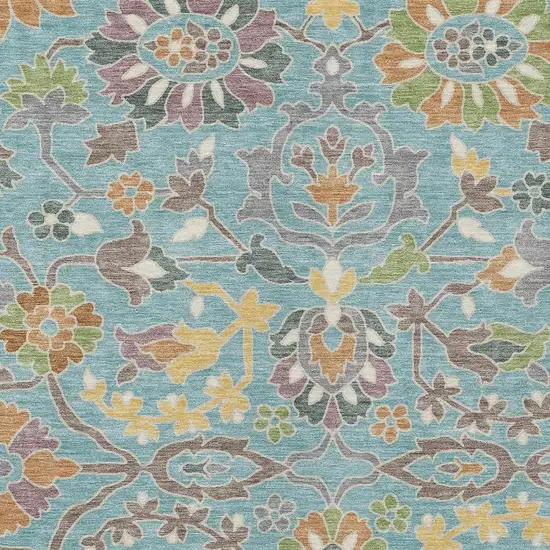 Teal Blue And Brown Floral Washable Indoor Outdoor Area Rug Photo 2