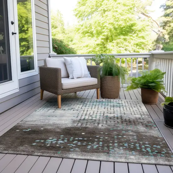 Teal Blue And Brown Geometric Washable Indoor Outdoor Area Rug Photo 7